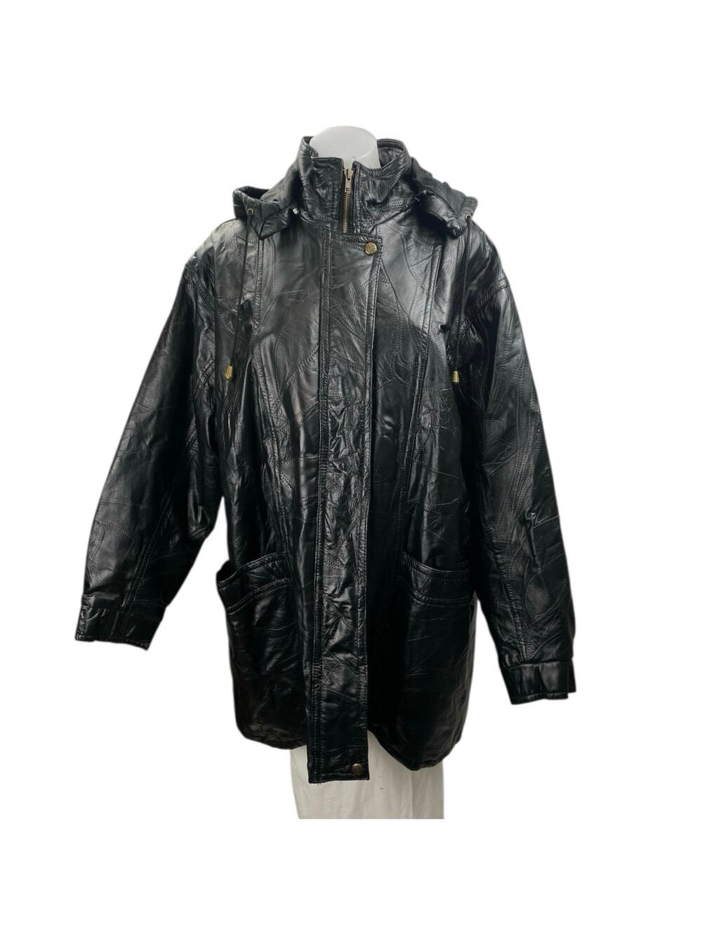 Anthony Richards Women's Black 100% Leather Hoodie Hooded Coat Jacket Size XL
